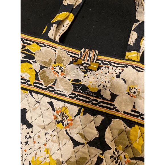 Vera Bradley Retired Dogwood Holiday Tote Yellow Black Purse Floral Bag - Picture 4 of 10